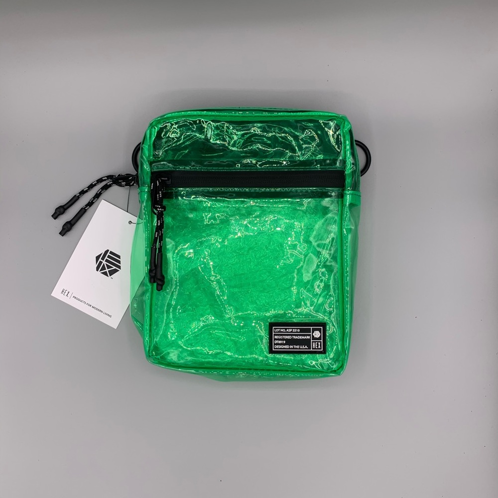Hex crossbody pouch clear green 9x7